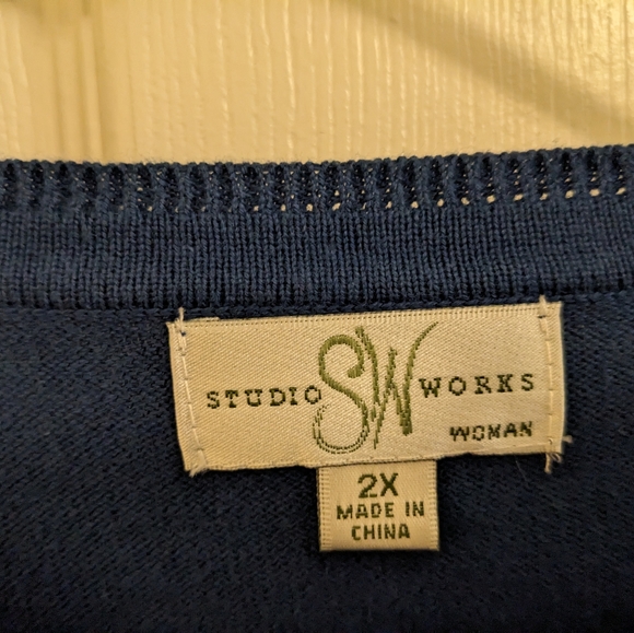 ‼️ CLEARANCE Studio Works blue, button down cardigan, size 2X - Picture 2 of 12